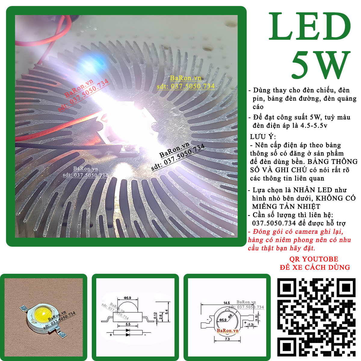 Bóng led siêu sáng 5w (9 màu đèn) lựa chọn