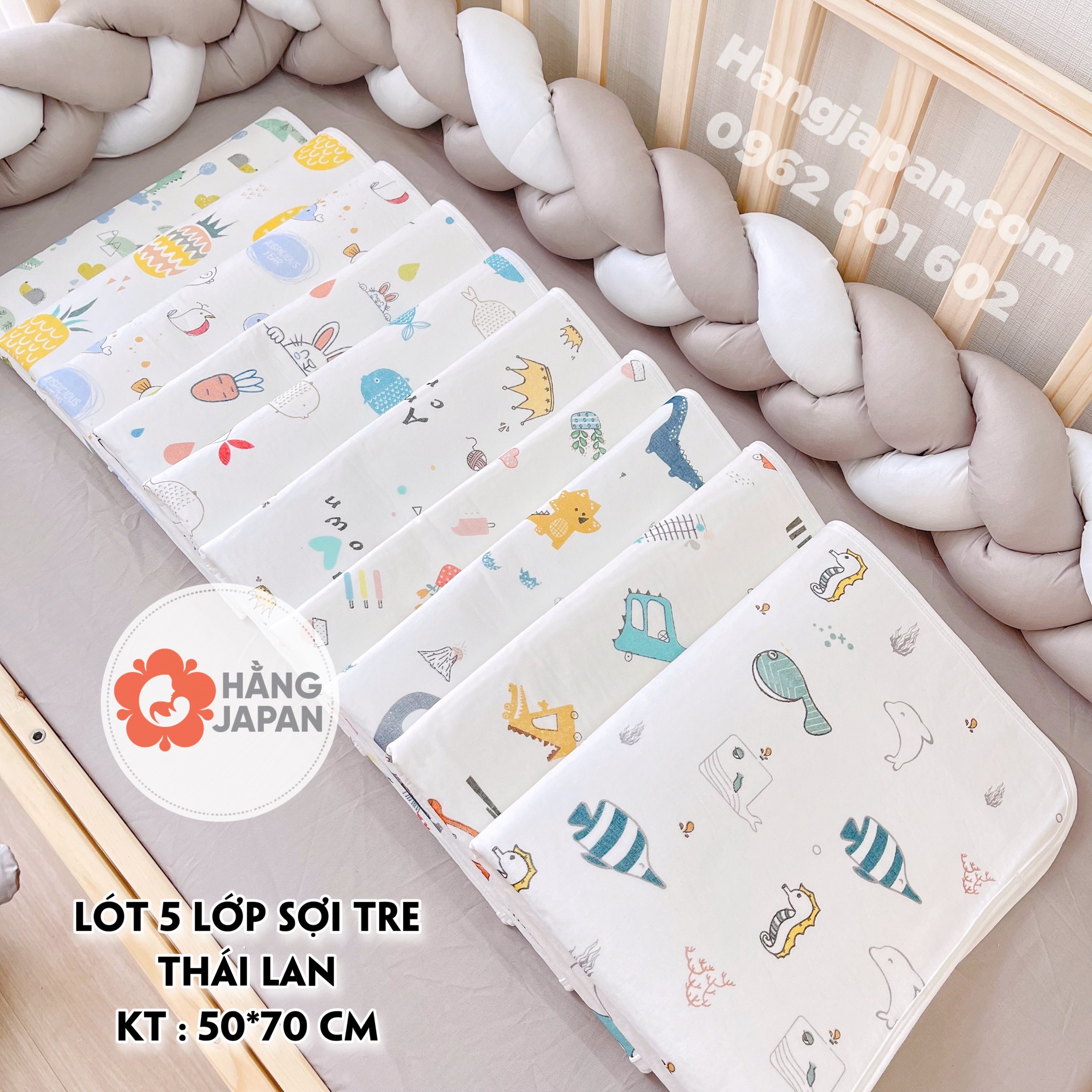 Lót sợi tre, miếng lót thay bỉm chống thấm 5 lớp Organic Cho Bé KT 50*70cm