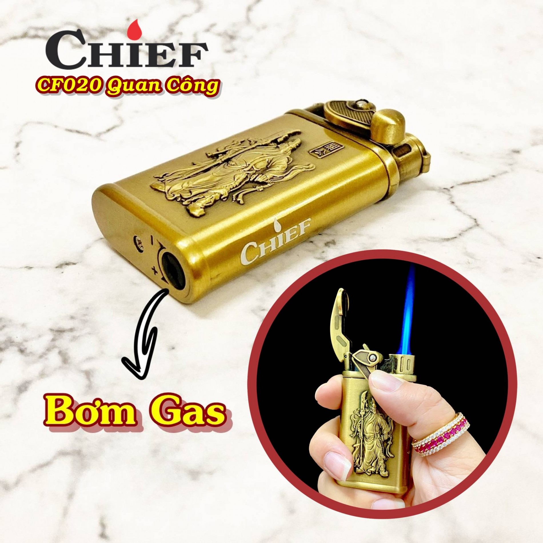 HỘT QUẸT BẬT LỬA BÚNG TAY ĐÁNH LỬA KHẮC NỔI HÌNH QUAN CÔNG