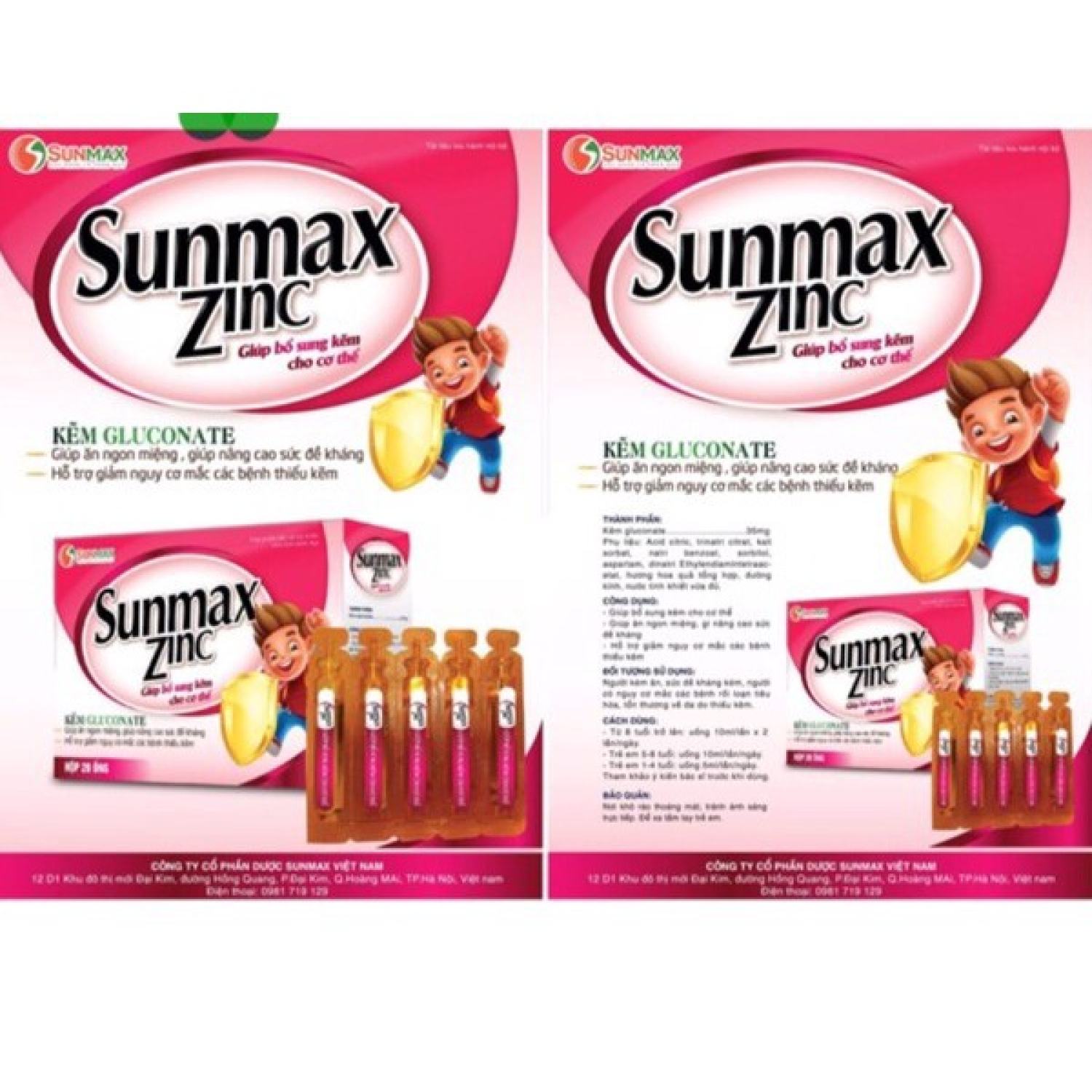 [Nhập RS0822 giảm 30k cho đơn 99k][Nhà thuốᴄ Winhealth] Ống Sunmax ZinC Bổ Sung Kẽm -ống 10ml