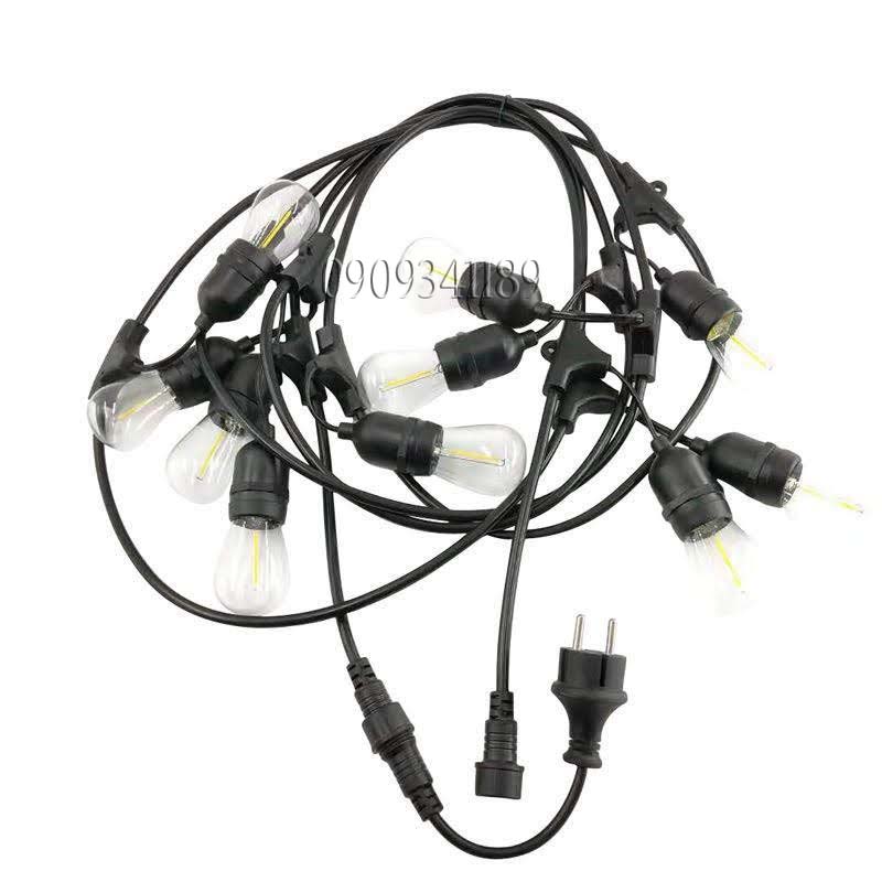 Dây đèn kín nước thả ngoài trời 5 mét 10 đui đèn E27 - không kèm bóng + dây nguồn đa năng 1,8m chịu tải 2500W