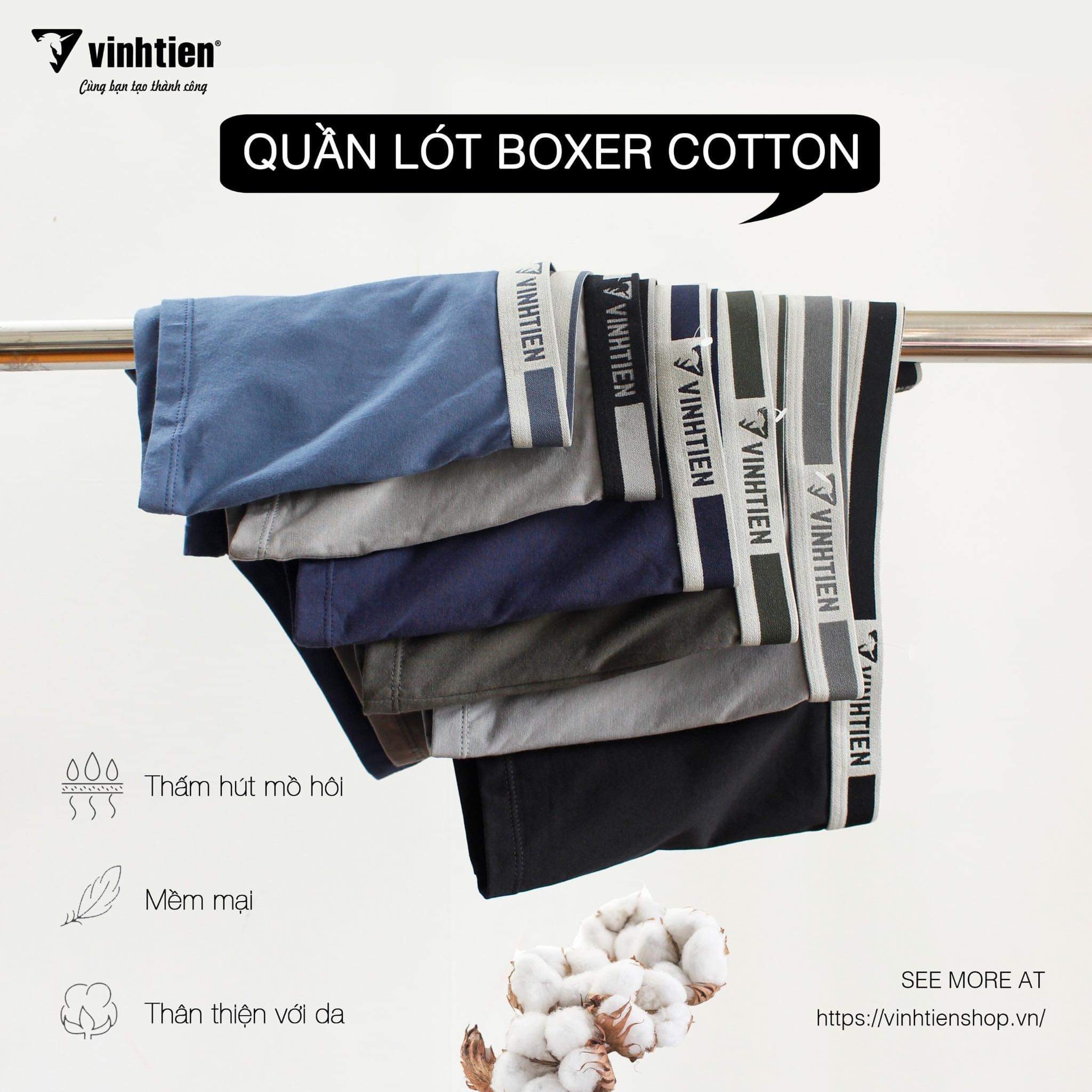 Combo 10 quần boxer Vĩnh Tiến (nhiều màu)