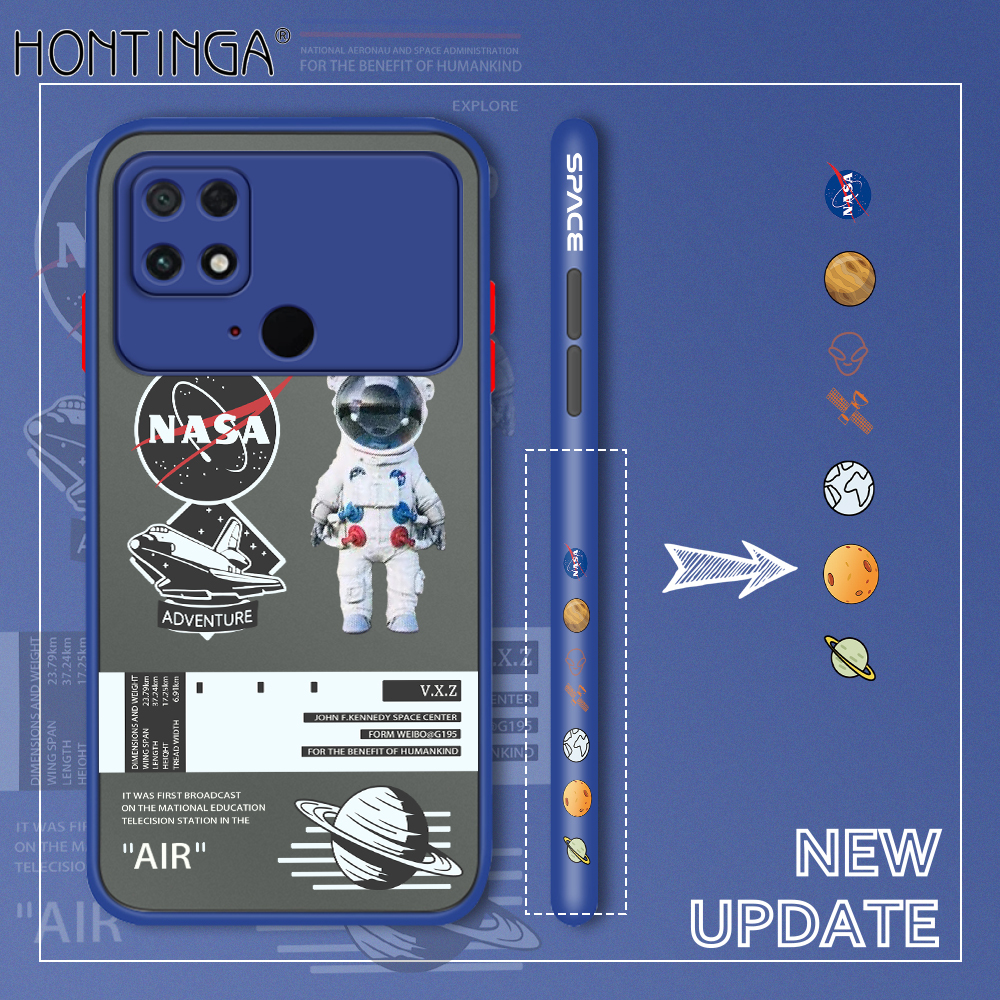 Hontinga Casing Case For Xiaomi Poco C40 Case NASA America Space Astronaut Side Edge Pattern Design Clear Transparent Phone Case Full Cover Lens Camera Protector Casing Hard Case For Boys For Girls