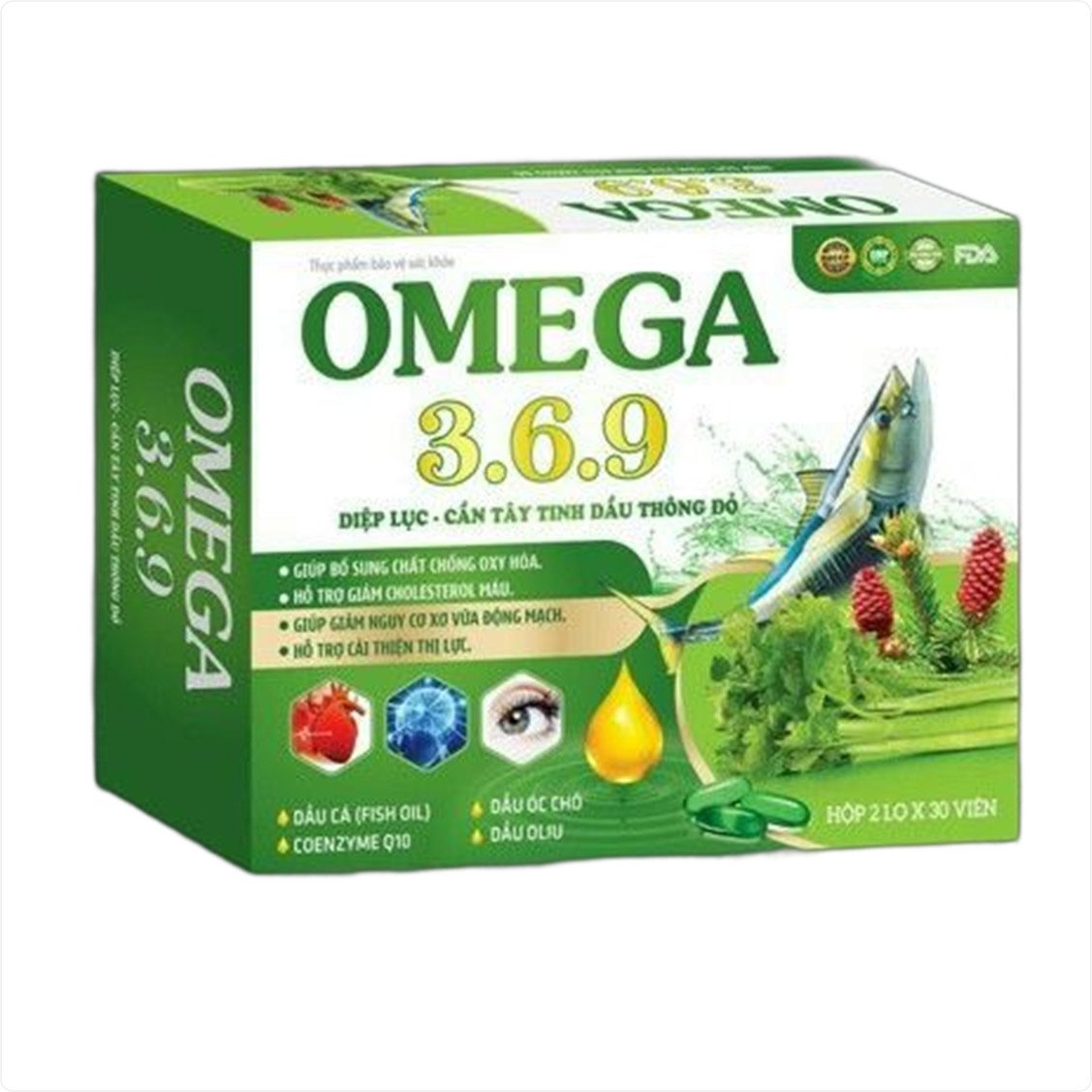 [Hộp 2 Lọ] Viên Uống Dầu Cá Omega 3.6.9 Diệp Lục Cần Tây Tinh Dầu Thông Đỏ Giúp Tăng Khả Năng Trí Nhớ Sáng Mắt Khỏe Tim Mạch - Dược Phẩm Bách Lộc