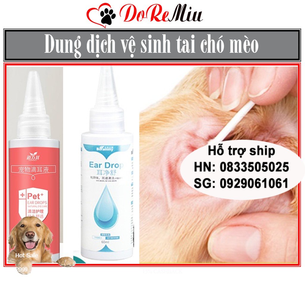 Doremiu- (60ml) Dung dịch vệ sinh tai mắt chó mèo tránh thối tai khử mùi hôi tai định kỳ vệ sinh mắt thú cưng