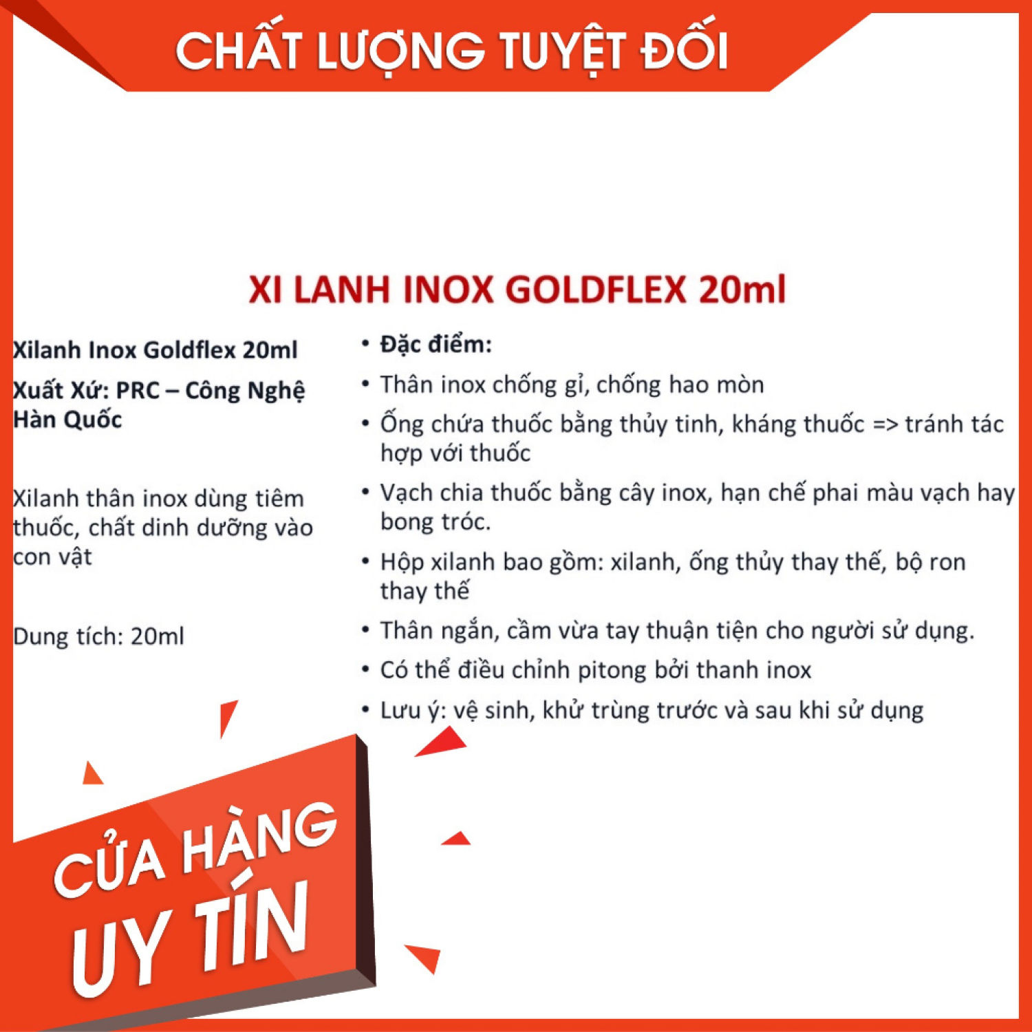 Xi lanh Inox Goldflex Hàn Quốc Cao Cấp 20ml