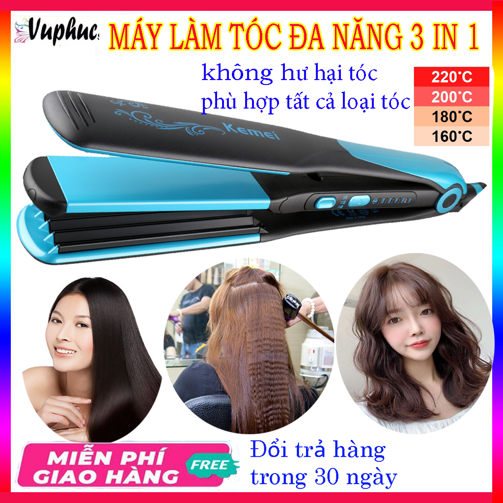 Máy ép duỗi tóc, dập xù tạo kiểu tóc, máy làm tóc 3 in1 KEMEI KM-2209, đa năng, điều chỉnh nhiệt độ phù hợp mọi loại tóc không lo hư tổn