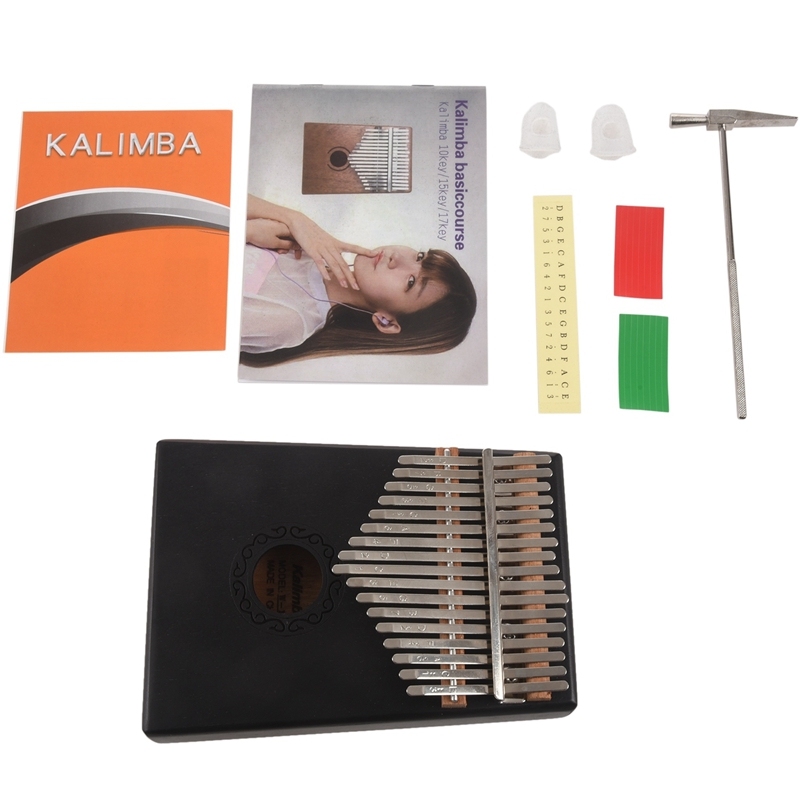17 Key Black Single Board Mahogany Thumb Piano Mini Keyboard Instrument with Complete Accessories