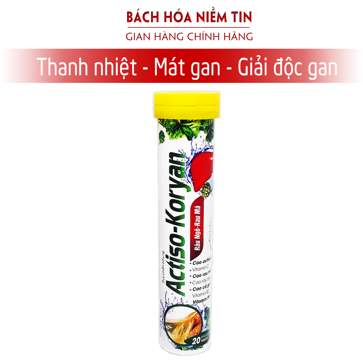 Viên sủi giải độc gan- ACTISO Râu Ngô Rau Má - Tuýp 20 viên - Thanh nhiệt mát gan hiệu quả