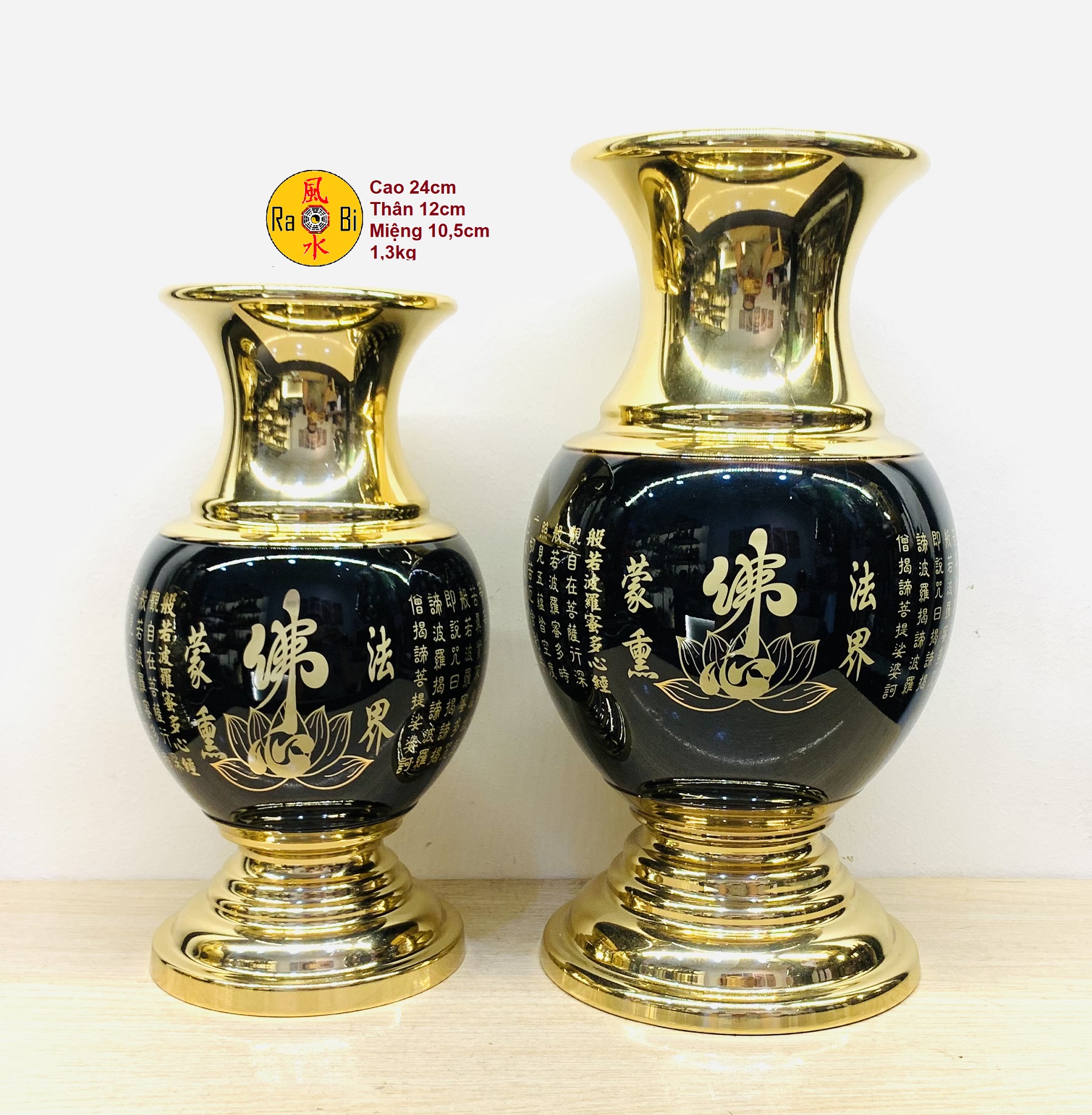Bình Bông Cao Cấp Nhuộm Đen 24cm - Vật Phẩm Đồng Thờ Cúng Vĩnh Tiến Chất Lượng Cao - Đồ Đồng Mỹ Nghệ