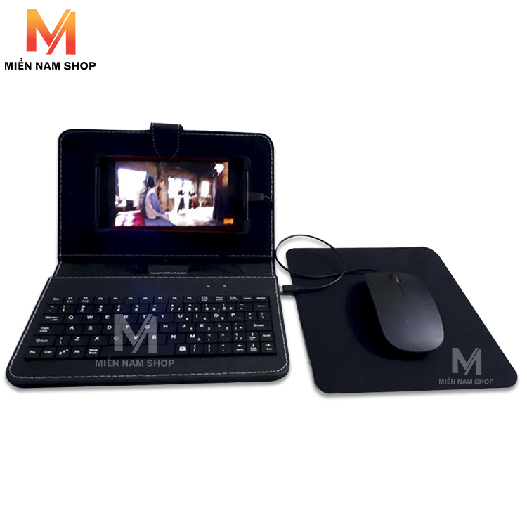 Bao Da Bàn Phím + chuột + Lót chuột cho điện Thoại Android Có Dây (Màu Đen)