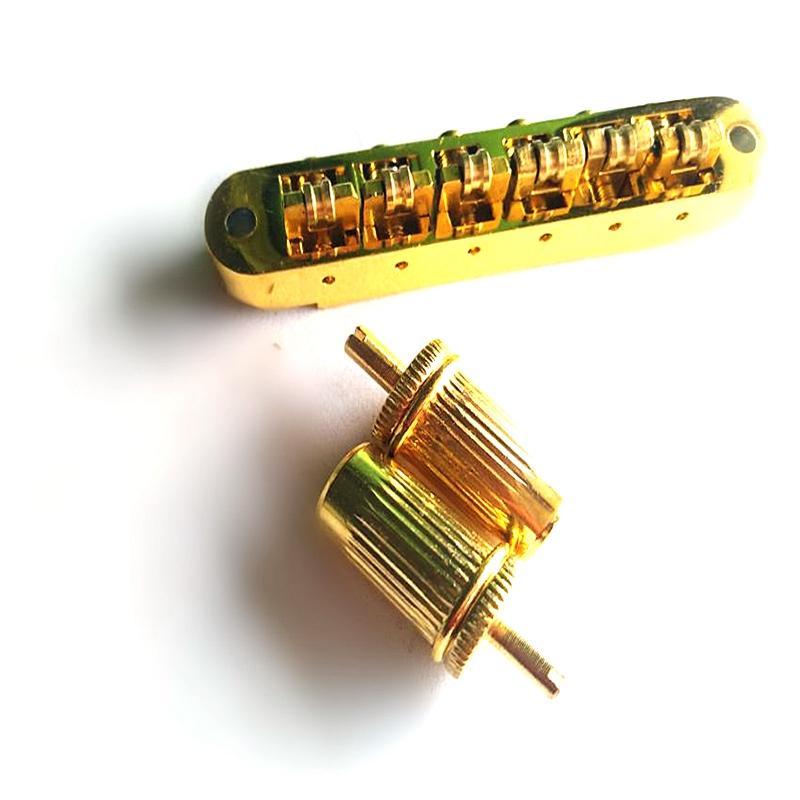 Roller Guitar Bridge Brass Roller Adjustable Saddle Tune-O-Matic Zinc Alloy and Brass Roller Bridge for LP Electric Guitar Gold