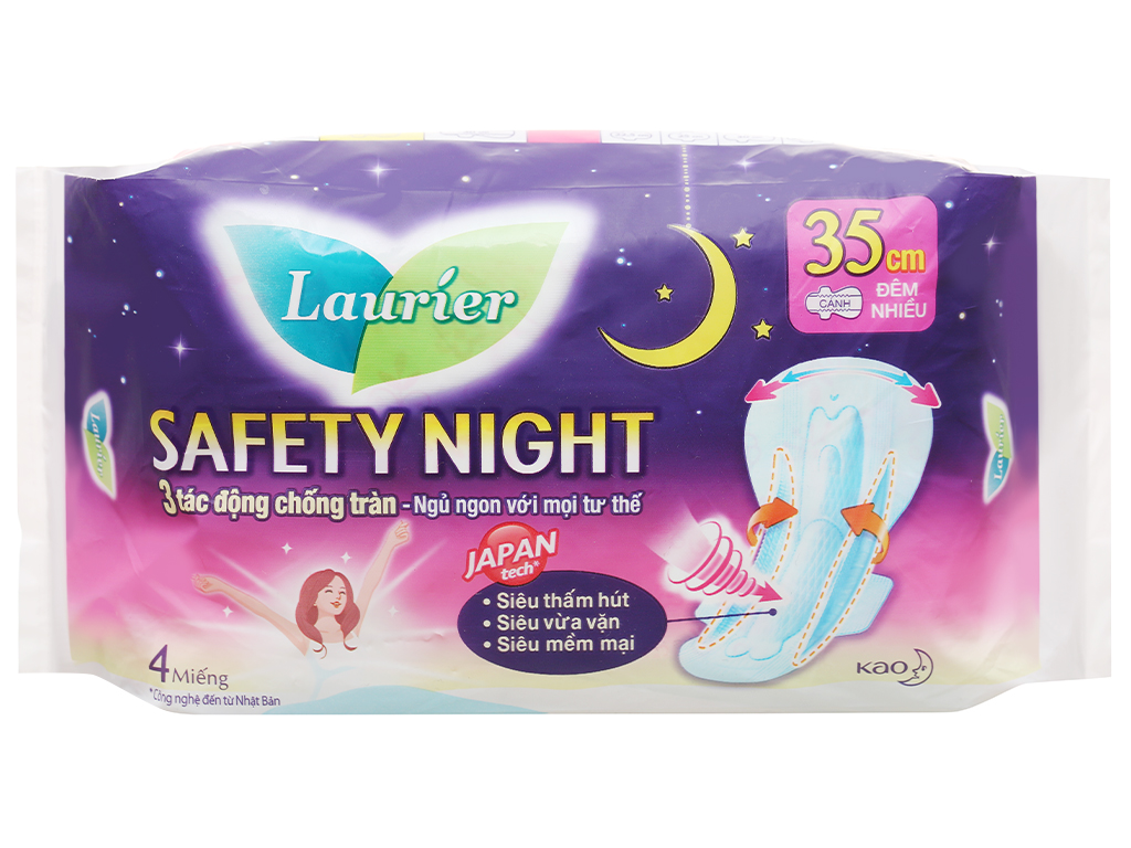 combo 2 gói Băng vệ sinh ban đêm Laurier Safety Night siêu an toàn 4 miếng