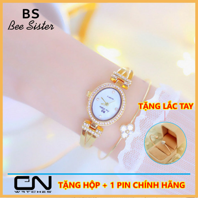 Đồng hồ nữ đẹp Bs Bee sister 1421 chính hãng, chống nước, dây kim loại kiểu lắc tay đính đá cao cấp cực đẹp, mặt oval nhỏ xinh, phong cách Hàn Quốc mới