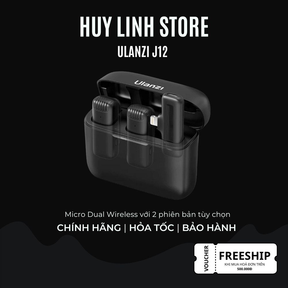 Mic không dây cho điện thoại Android/IOS/Tablet - Ulanzi J12 Wireless Lavalier (Black)