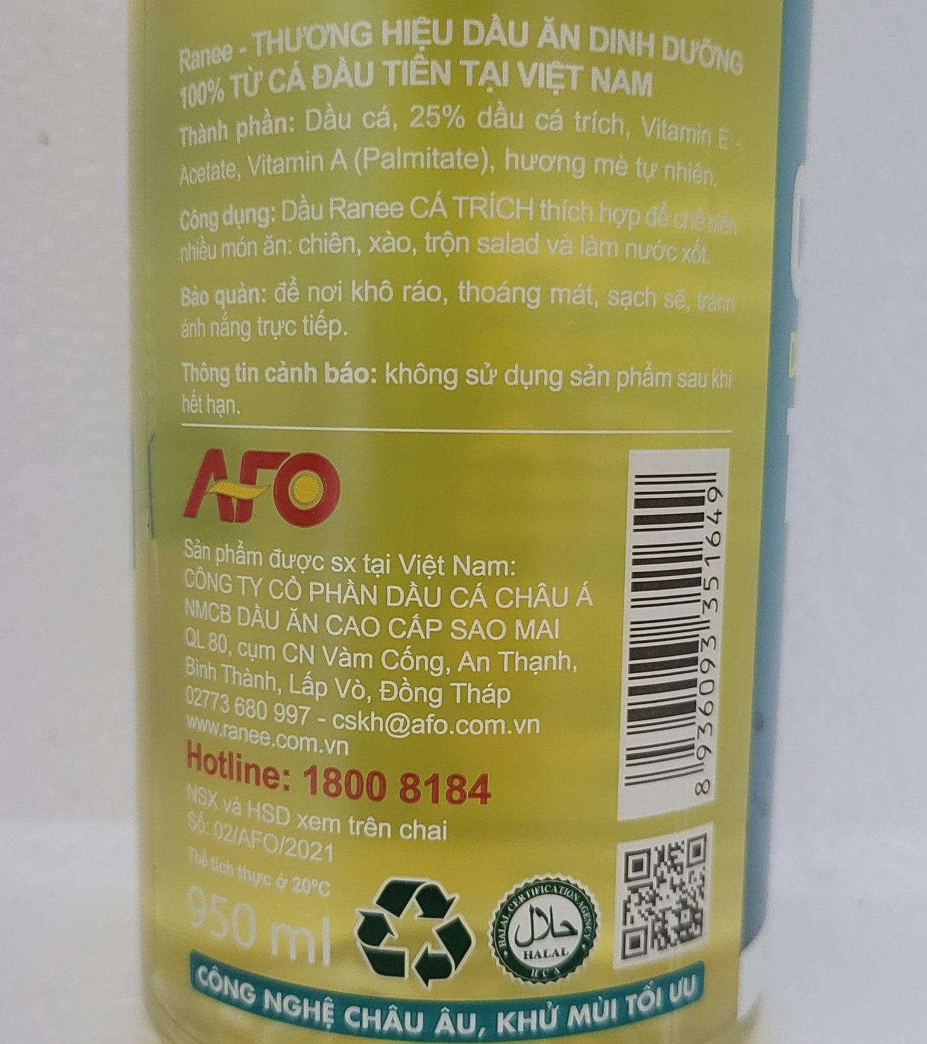 [Chai 950ml – CÁ TRÍCH] DẦU ĂN DINH DƯỠNG TỪ CÁ [VN] RANEE Nutritious Cooking Oil with Herring (halal)