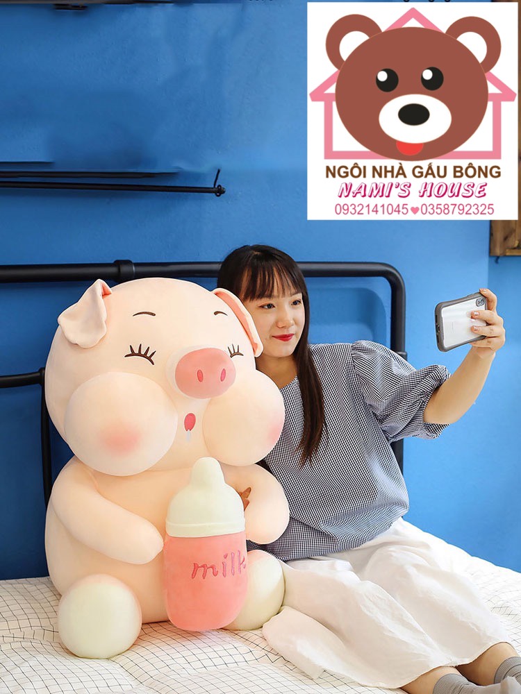 [XẢ KHO GIÁ SỈ] GẤU BÔNG HEO ÔM BÌNH SỮA 35CM