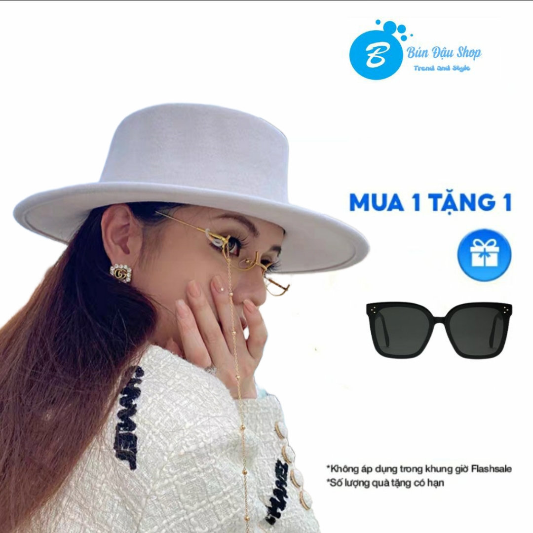 Mũ Dạ Boater ĐB Màu Trơn Vành Tròn (TẶNG 1 Kính Full Viền)