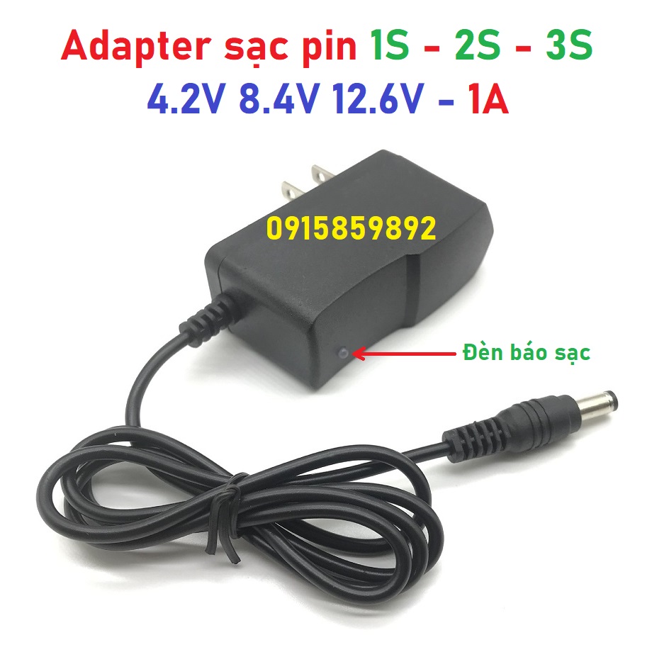 Adapter sạc pin 1s 2s 3s có đèn báo sạc - bộ sạc pin 4.2v 8.4v 12.6v 1a