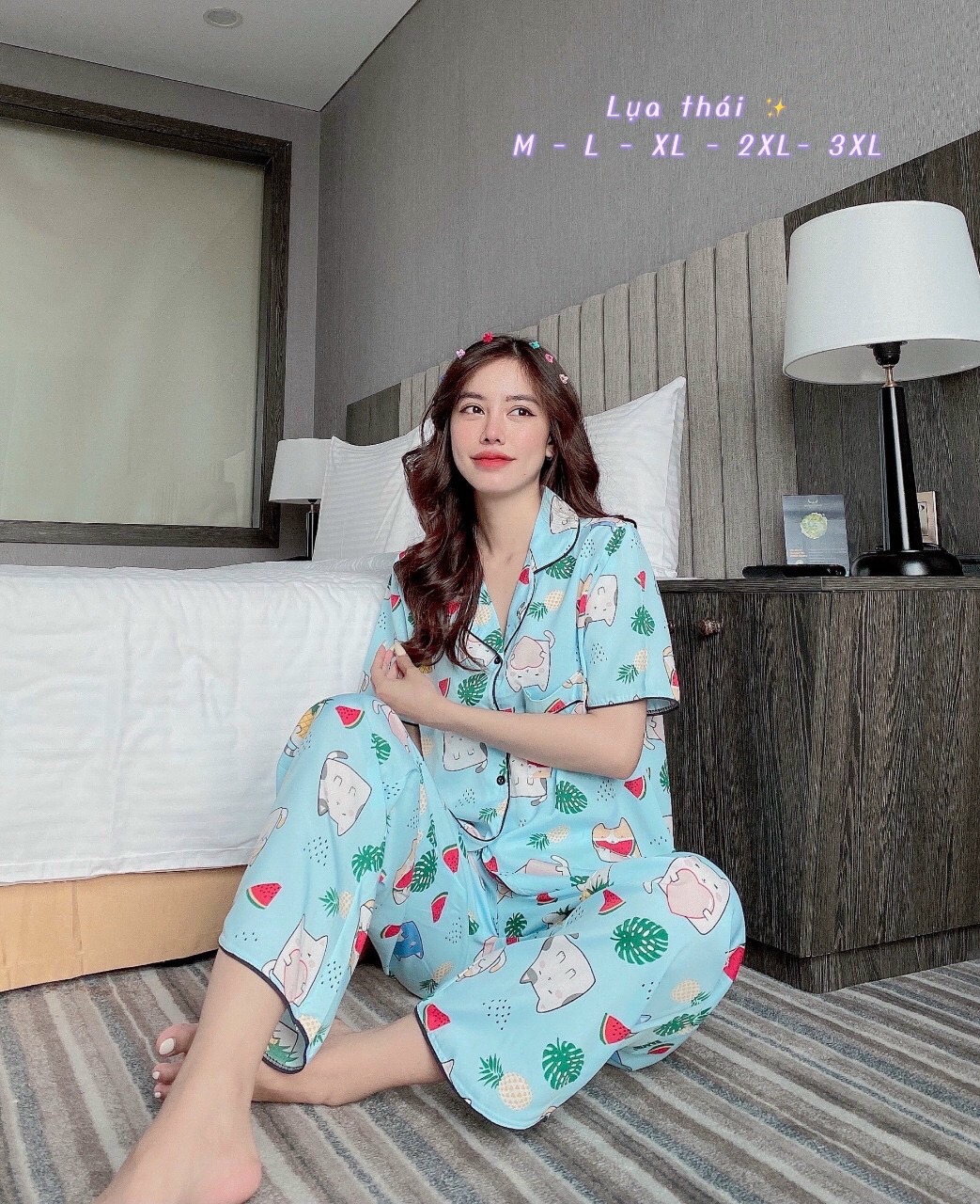 BỘ ĐỒ BỘ PIJAMA LỤA THÁI IN HOẠ TIẾT - M-L ( 45-58 KG)