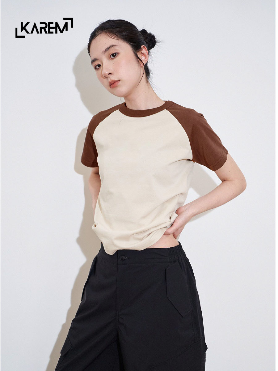 Áo baby tee phối trơn KRBT01 cotton cổ tròn basic