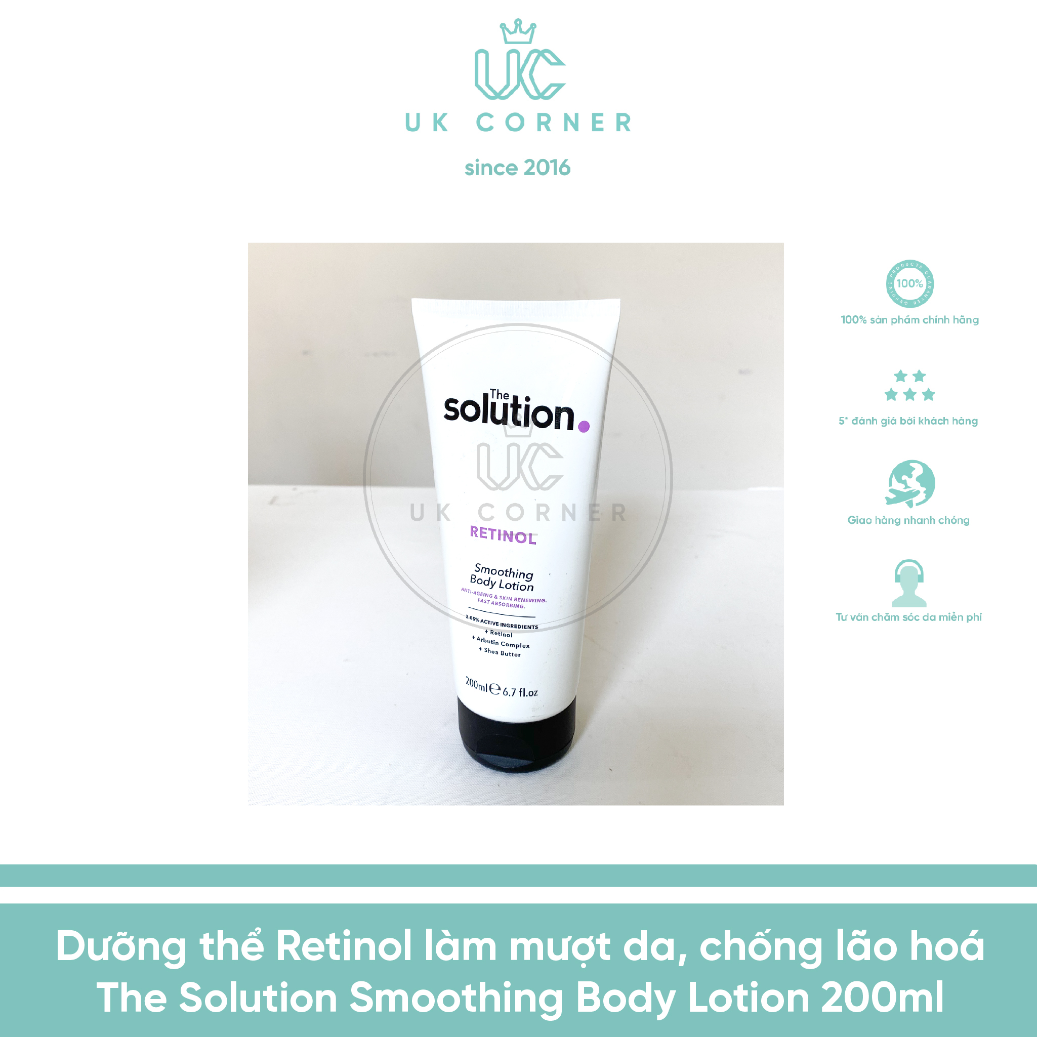 Dưỡng thể Retinol làm mượt da, chống lão hoá da The Solution Smoothing Body Lotion 200ml