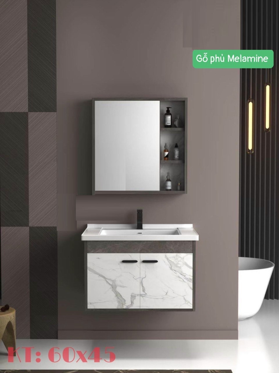 Bộ combo tủ lavabo + tủ gương size 60*47