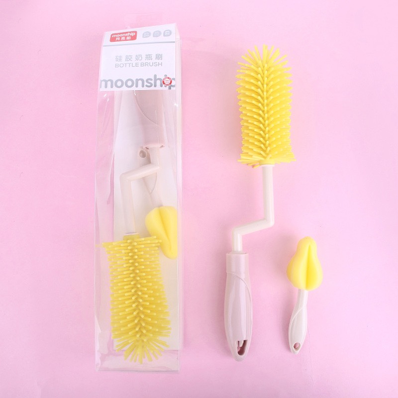 Cọ rửa bình sữa, núm ti silicon 2 chi tiết moonship, tay xoay 360 độ siêu sạch pama store cb04