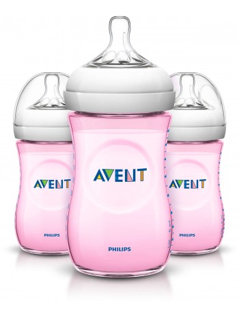 [HCM]Set 3 Bình Sữa Avent Natural Màu Hồng 260ML