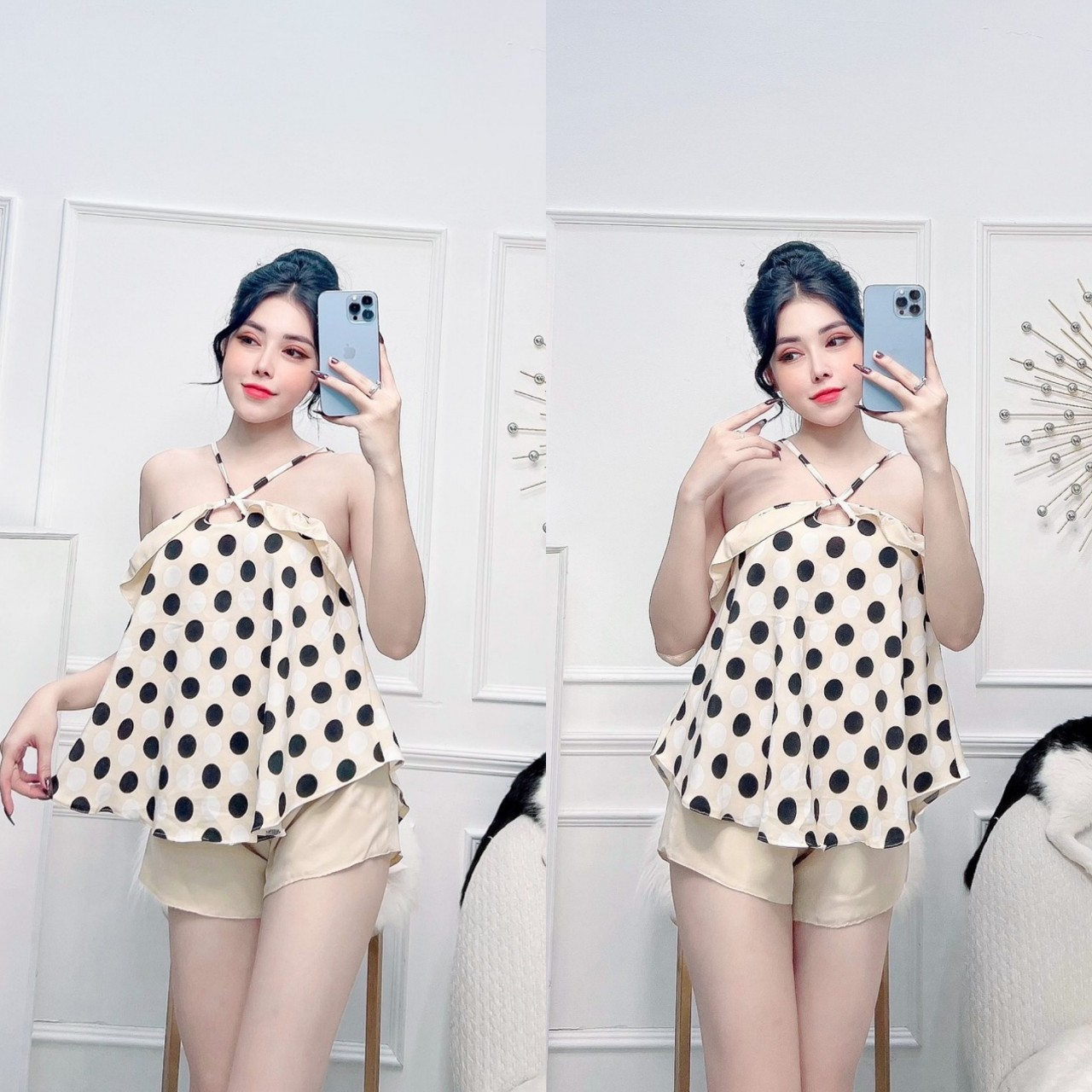 Đồ ngủ sexy ?đồ bộ nữ 2 dây quần áo mặc nhà chất lụa hàn mát mềm mại gợi cảm