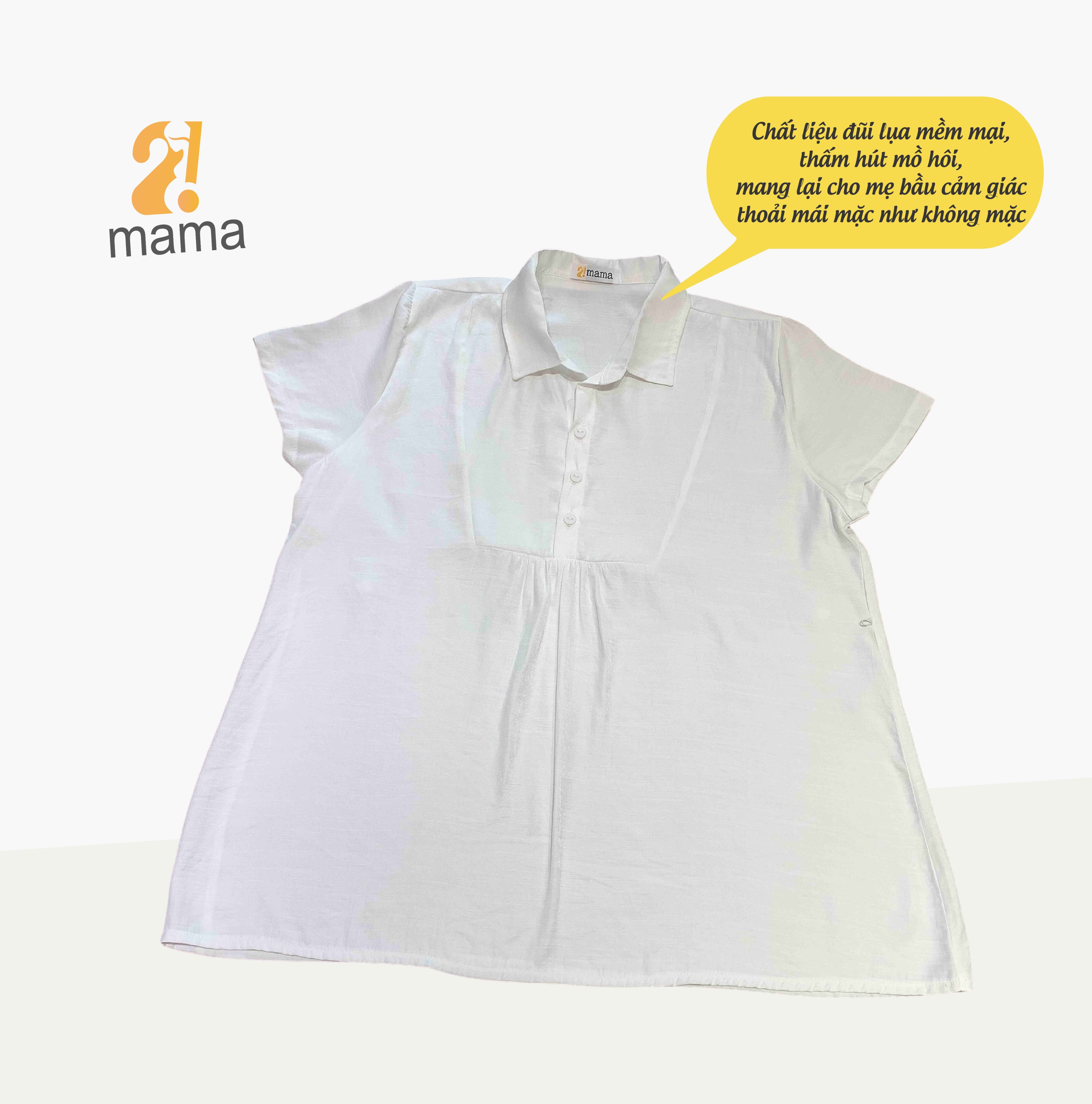 Áo bầu sơ mi công sở 2MAMA cộc tay phong cách hàn quốc áo bầu màu trắng chất đũi V39