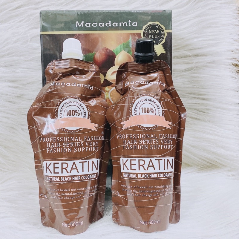 Thuốc nhuộm đen phủ bạc macadamaia karatin collagen chiết xuất quả thiên nhiên thần dược cho mọi loại tóc