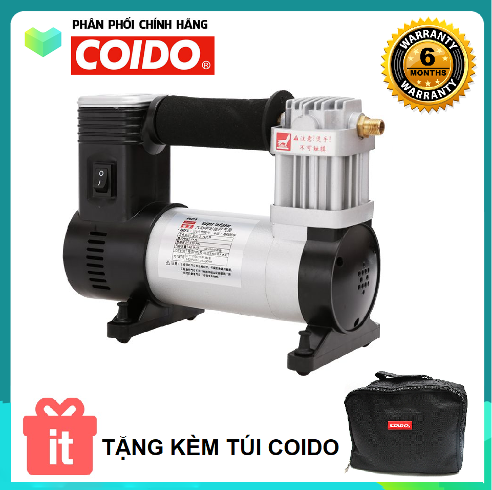 Máy Bơm Lốp Ô Tô 2 Xi Lanh COIDO 6216 Tặng kèm túi đựng