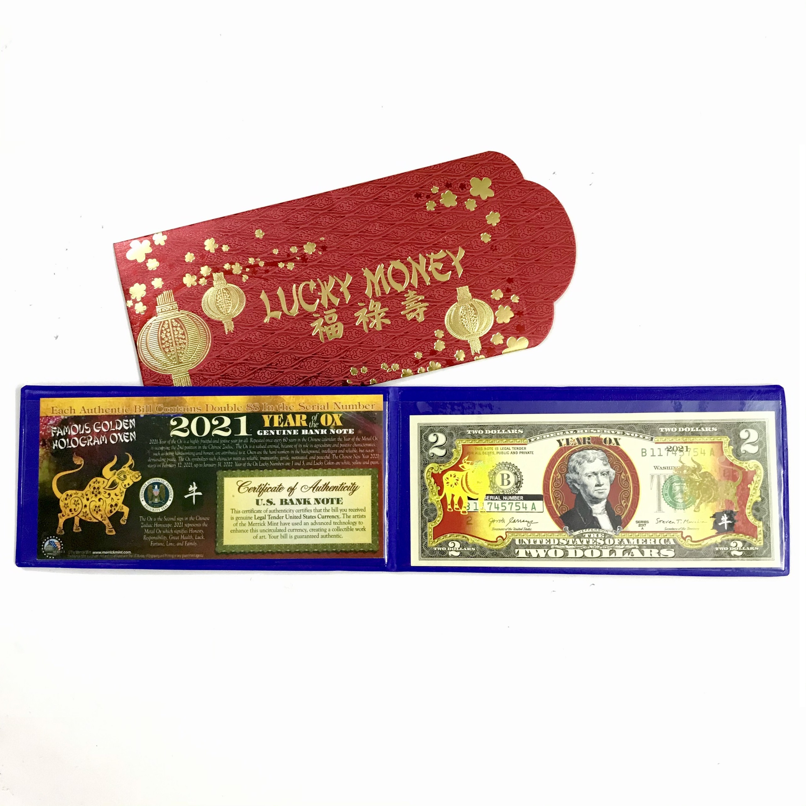 Tiền 2 USD Hình Con Trâu 2021 với chất liệu tiền thật 100% được in hình chú Trâu bằng lớp keo phản quang, kích thước 16x8cm - SP005054