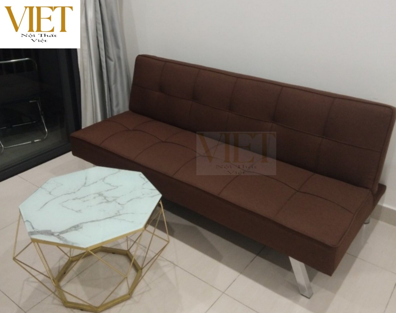 Sofa giường chân inox - sofa giường đa năng - vải bố - da