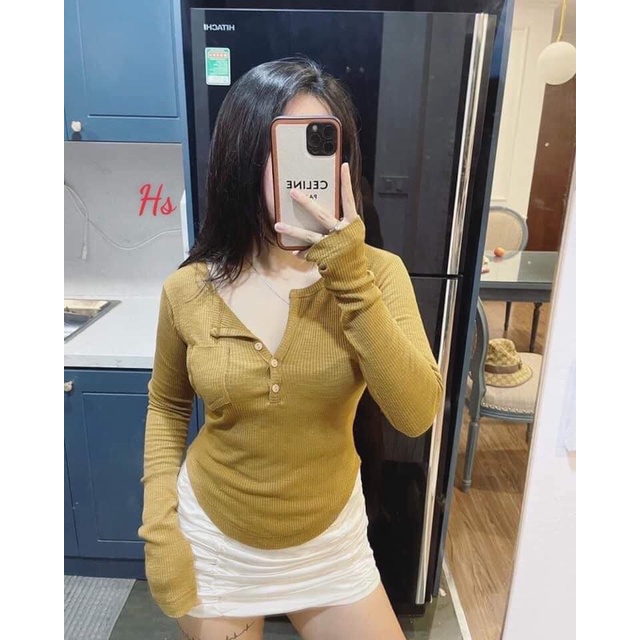 SIÊU PHẨM ÁO DÀI TAY KHUY NGỰC CỰC ĐẸP