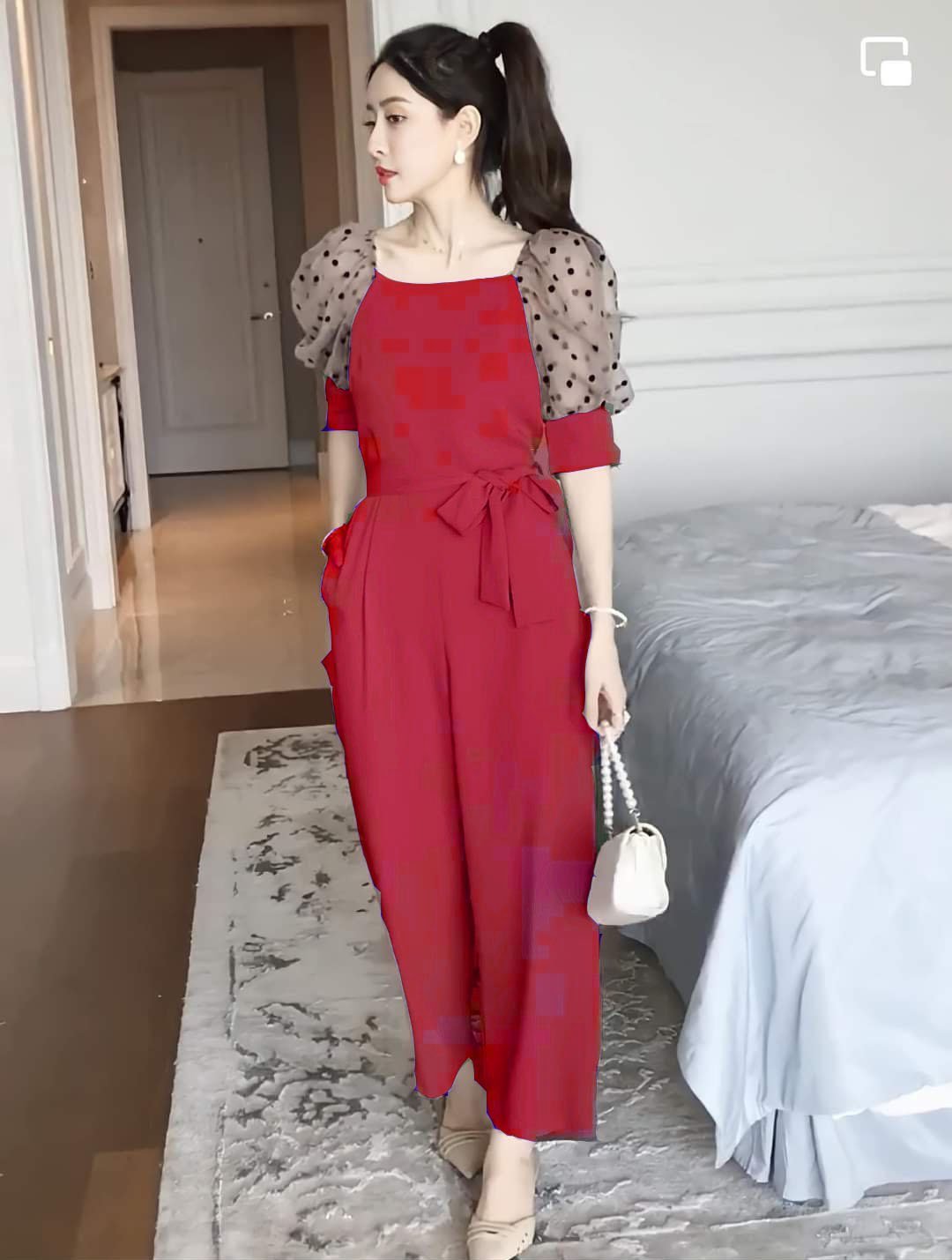 SET JUM ỐNG RỘNG PHỐI NƠ EO SANG CHẢNH
