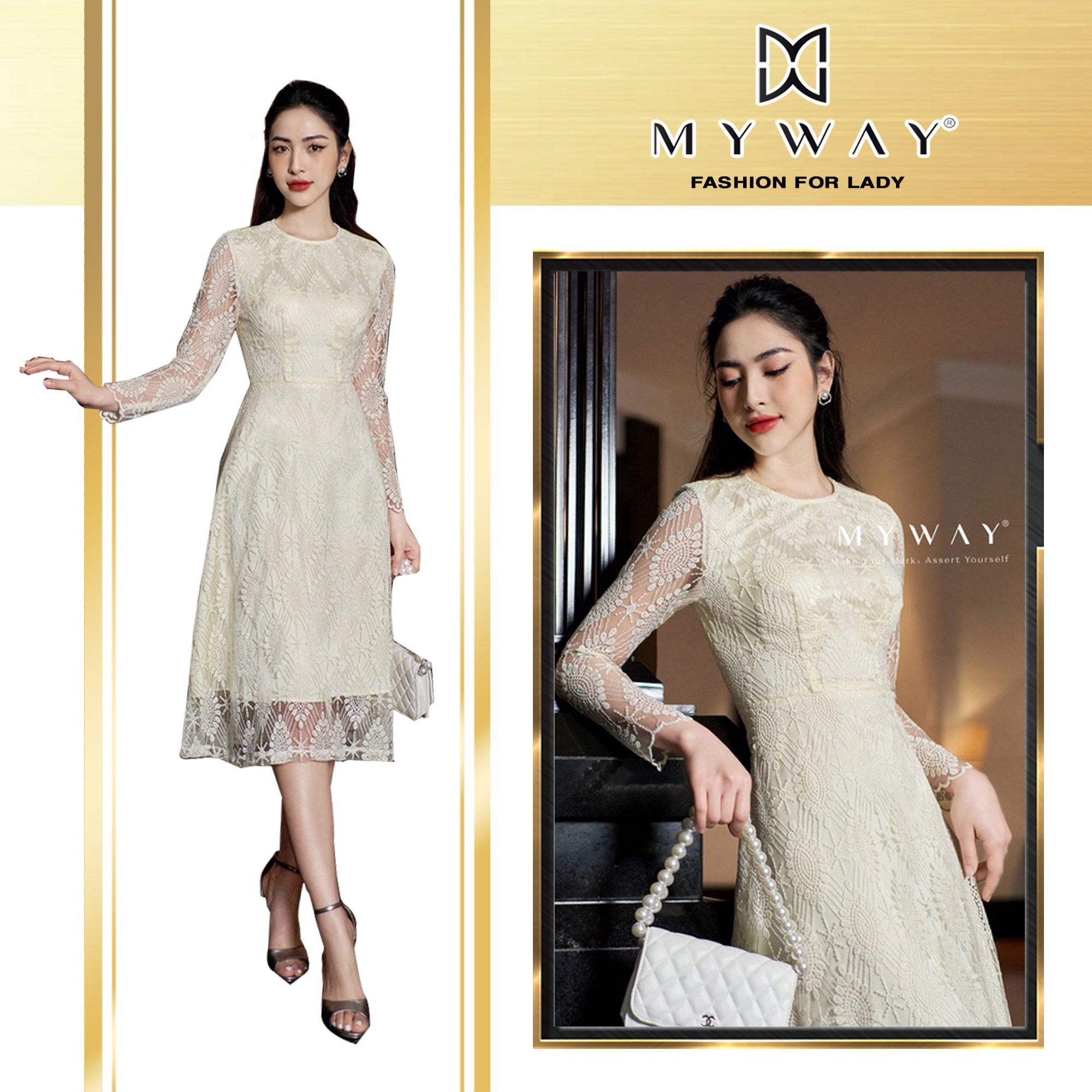 Set áo khoác and đầm body nữ my way dáng dài cobalt blue to trọng 9mdb0567-9mkb0109