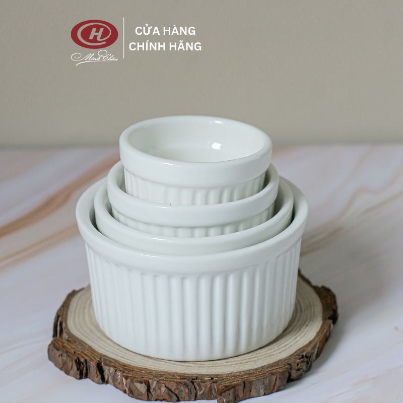 Khay Nướng Bánh Ramekin Sứ Trắng Trơn
