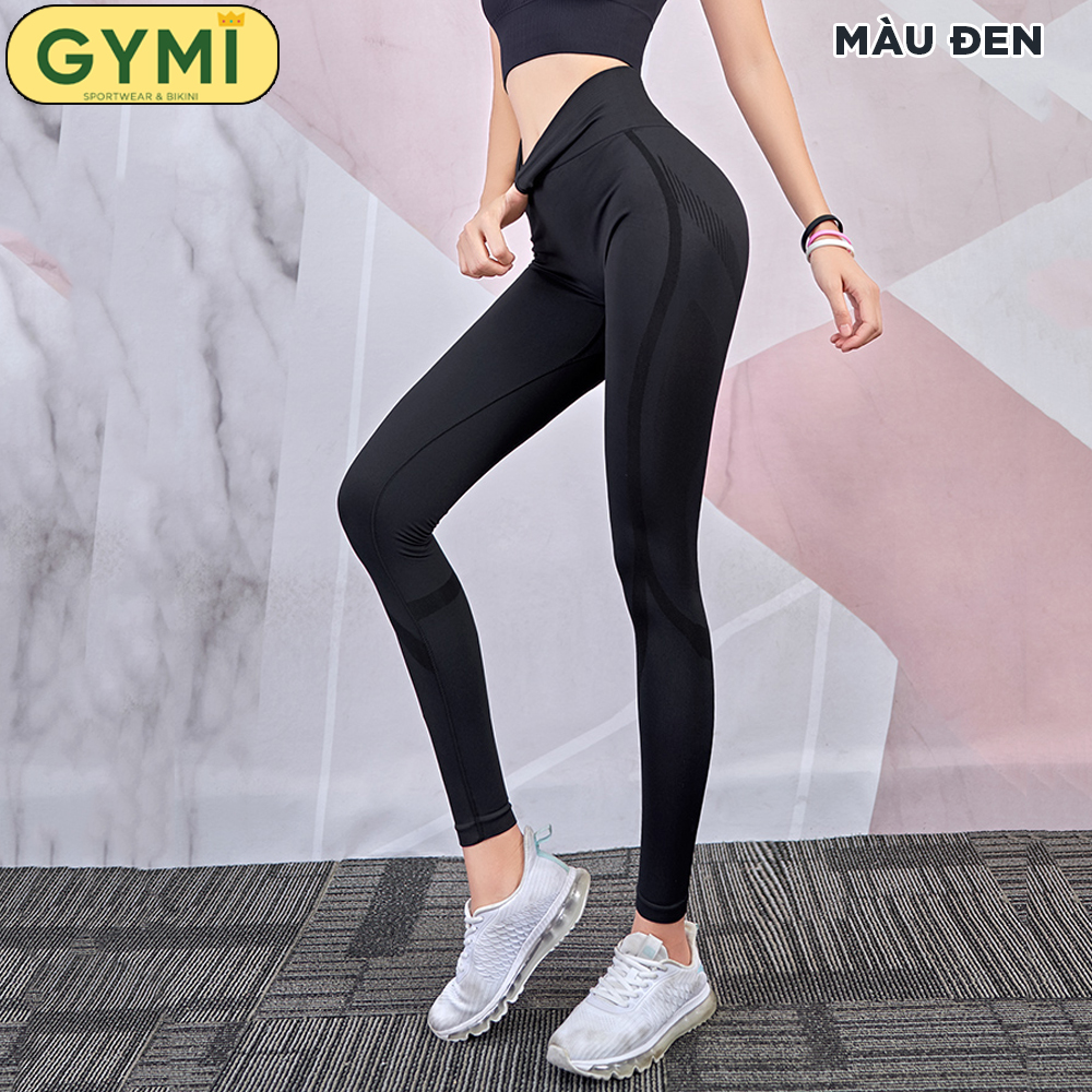 Quần tập Gym Yoga Nữ GYMI QD14 Lưng cao Nâng mông chất dệt kim cao cấp hoạ tiết vân nổi bật 2 ống quần, quần thể thao quần thể dục quần Yoga