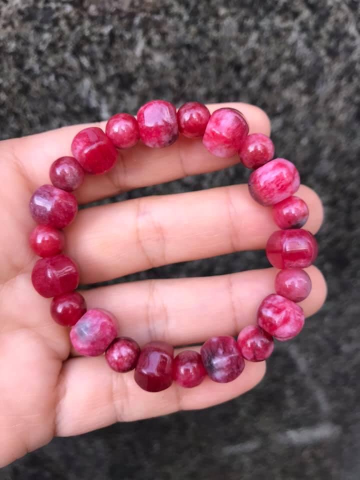 [HCM]VÒNG TAY ĐÁ PHONG THỦY MẦU HỒNG RUBY MIX KIỂU DỄ THƯƠNG