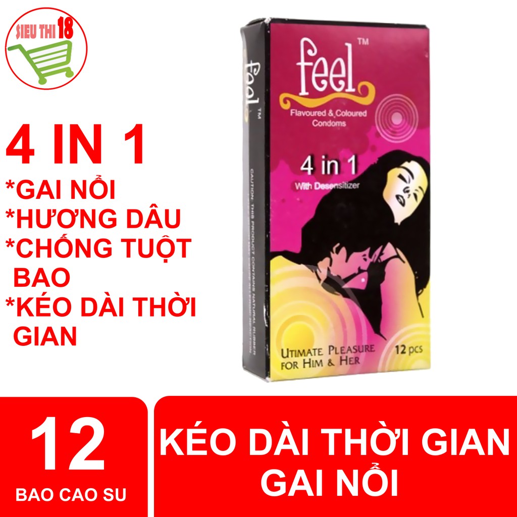 Bộ 2 hộp bao cao su Feel 4 in 1 giúp kéo dài thời gian quan hệ lâu 24 chiếc