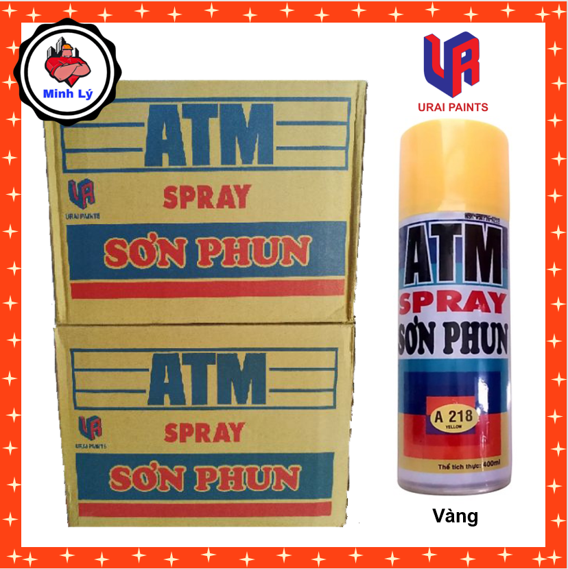 Thùng 12 chai sơn phun màu vàng a 218 atm spray cao cấp