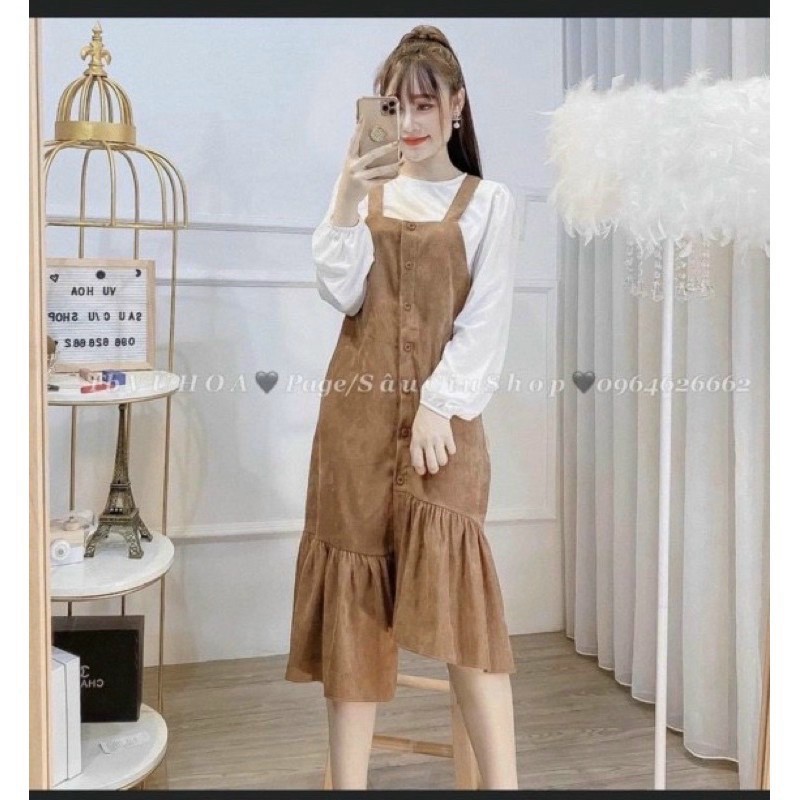 Váy đầm bầu nhung xét cặp thu đông dài tay hàng thiết kế cao cấp công sở