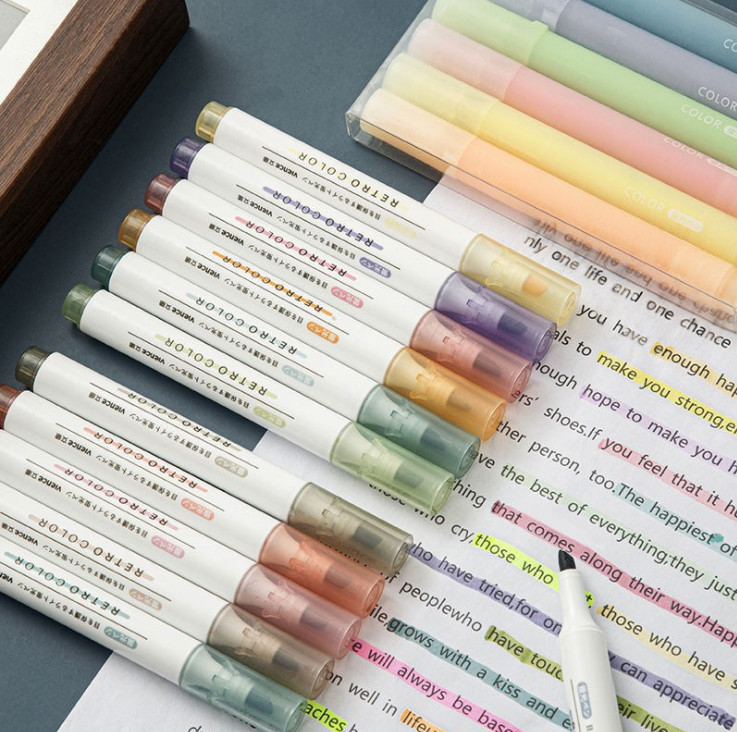 Bộ bút highlight Vience màu Retro Morandi Macaron 6 chiếc