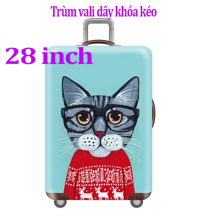Vỏ bọc vali hành lý du lịch - chống xước vali 20-22-24-26-28-30 inch thun 3d mèo thư sinh - nhựa trong suốt