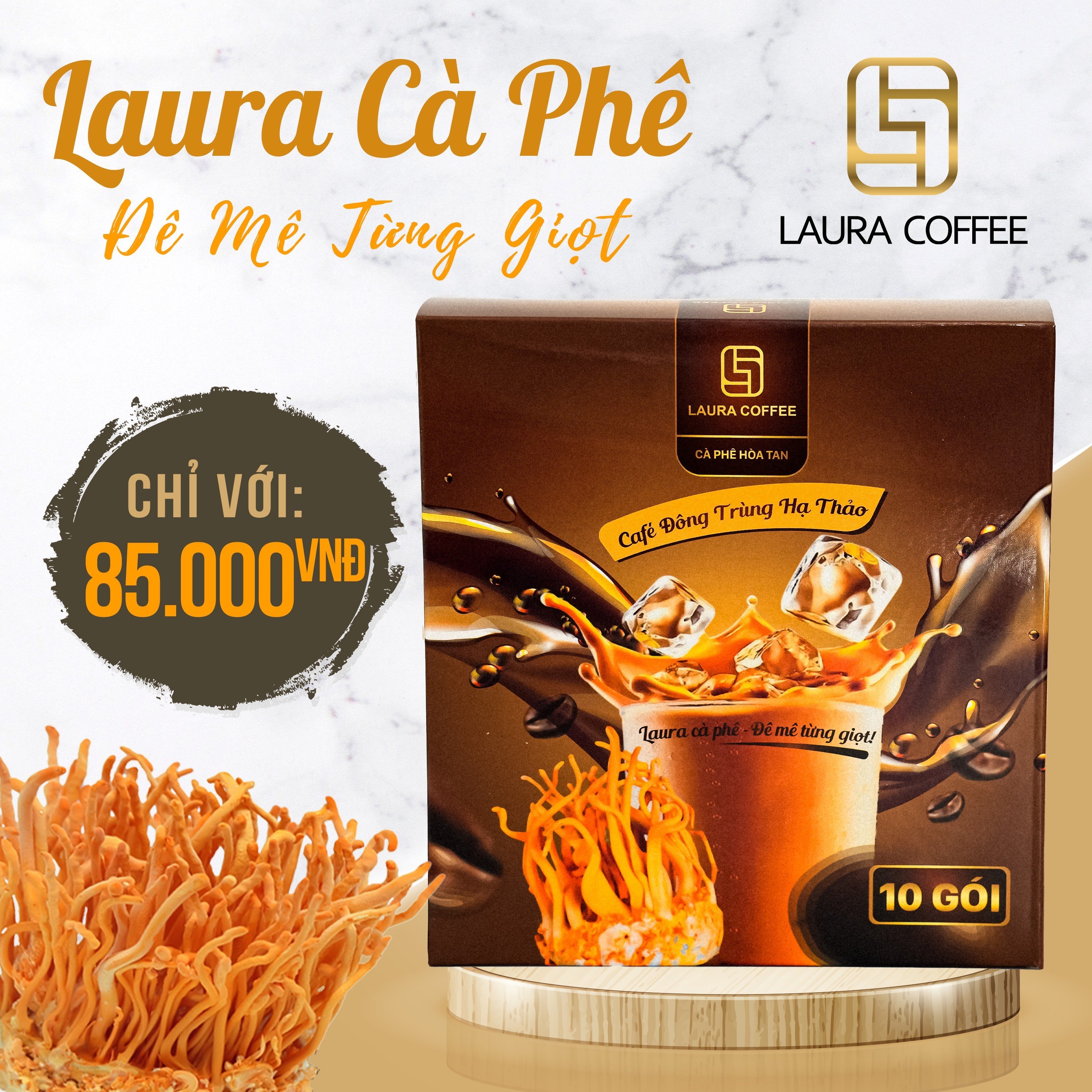 Laura Sunshine 2-Taste Instant Coffee 10 Sachets Box - Caffeine-Free Halal Coffee