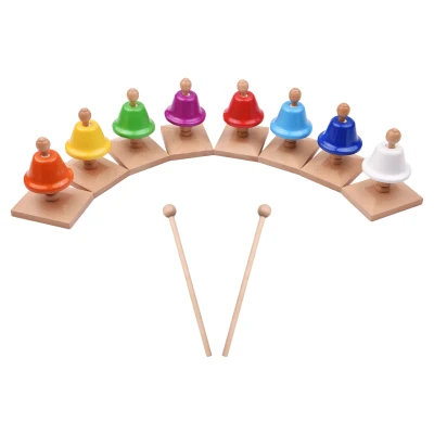 Silver 8 Note Percussion Bell Set 8pcs Handbell Hand Bells Desk Bells with 2 Mallets Children Baby Early Education Musical Instrument