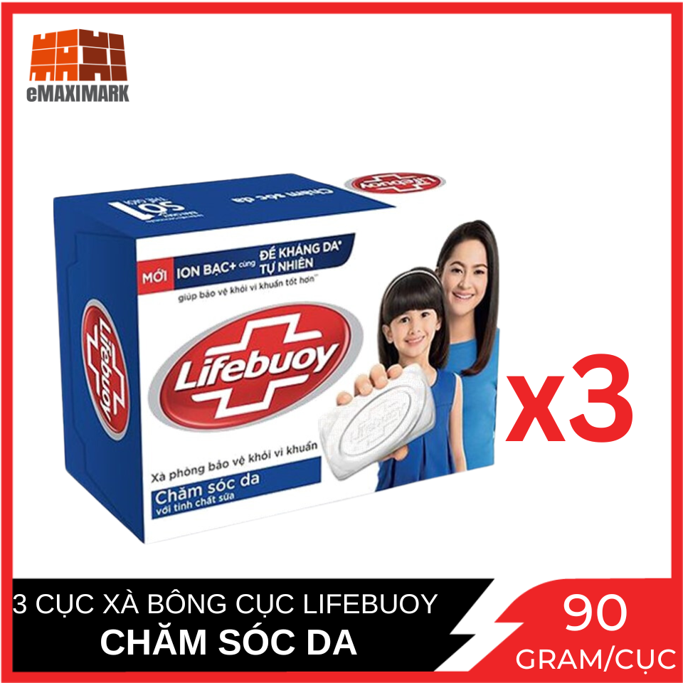 [HCM ship 2h] Combo 3 Xà Bông Cục Lifebuoy Chăm Sóc Da (Xanh) Hộp 90G