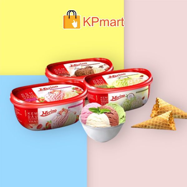 (GIAO HỎA TỐC HCM) Kem hộp Merino 3 trong 1 socola - vani - dâu 900ML